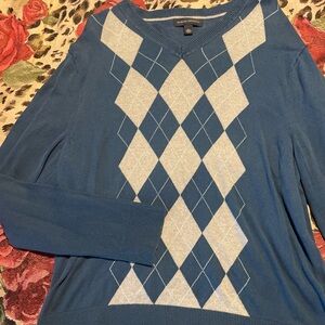 Classic Blue and Gray Argyle Cardigan